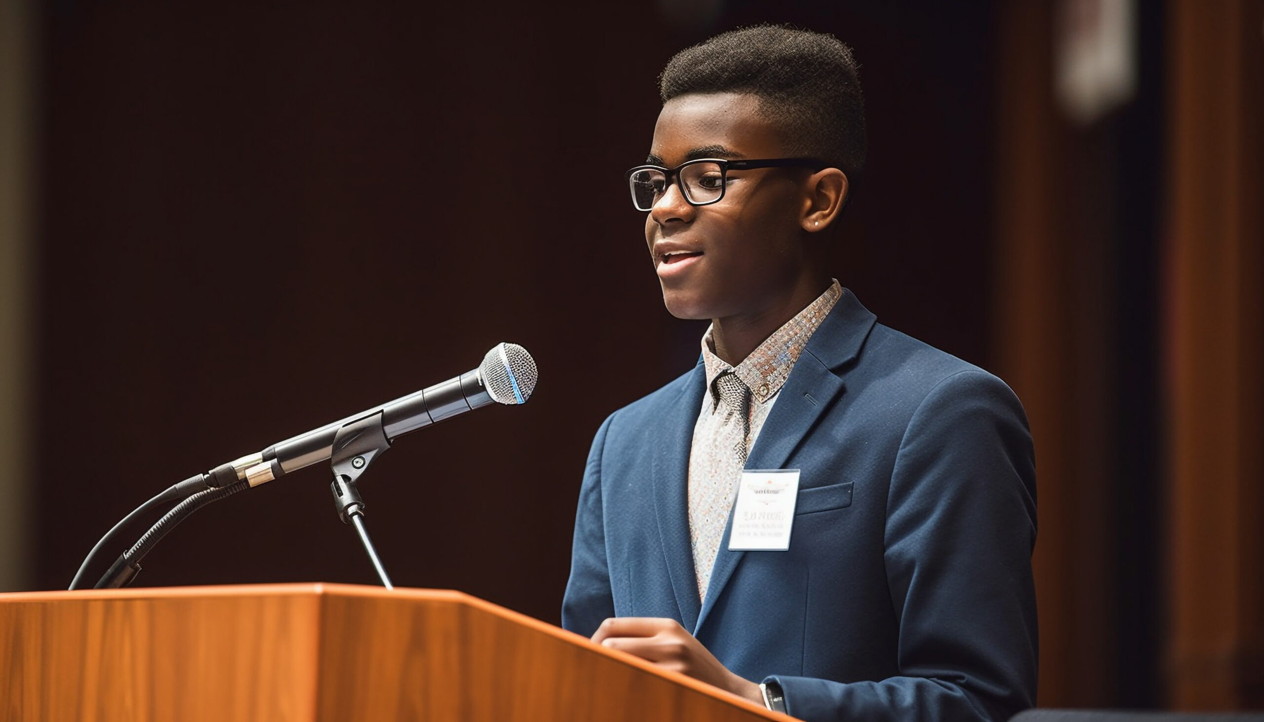 professional african businessman holding a microphone presenting generated by ai